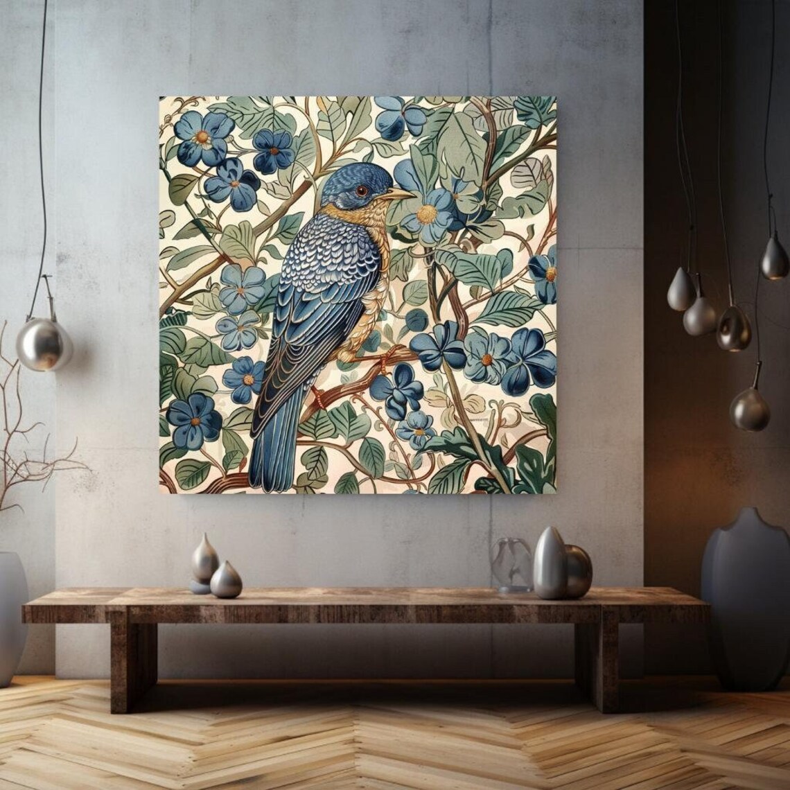 William Morris Blue Bird Art Print, Coastal Decor