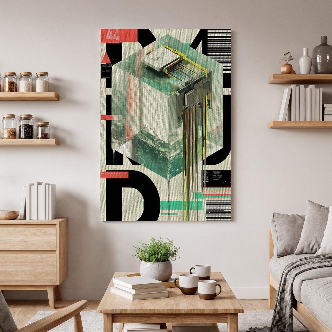 Geometric Data Cube Futuristic Tech Abstract Canvas Modern Wall Art