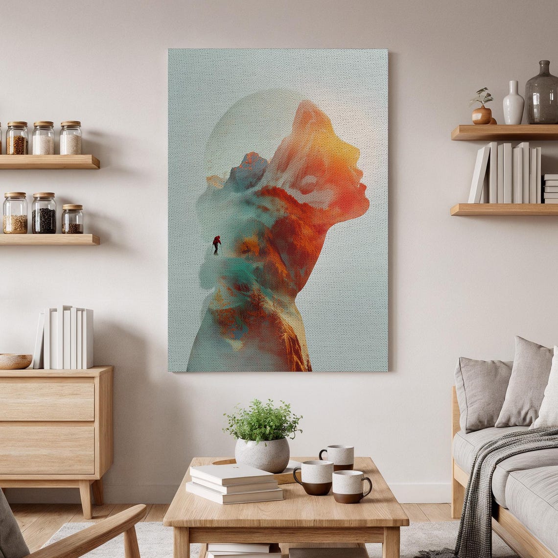 Double Exposure Mountain Wall Art Surreal Landscape Canvas Adventure Inspired Home Decor Modern Nature Print Explorer Design