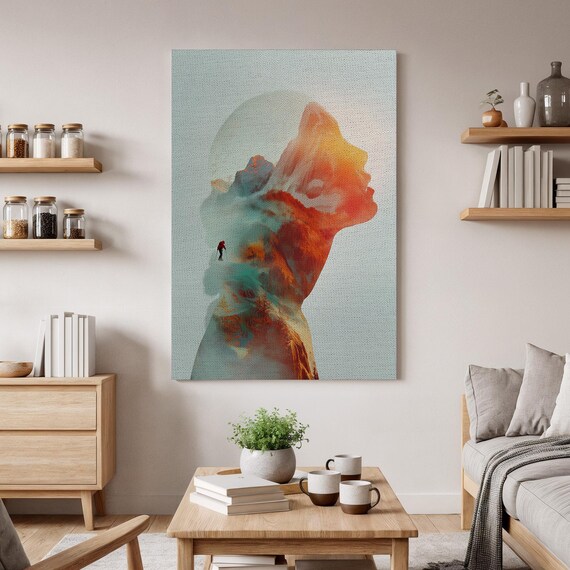 Double Exposure Mountain Woman Landscape Surreal Dream Art Poster