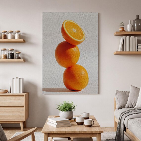 Stacked Oranges Minimalist Citrus Fruit Kitchen Balancing Art Poster