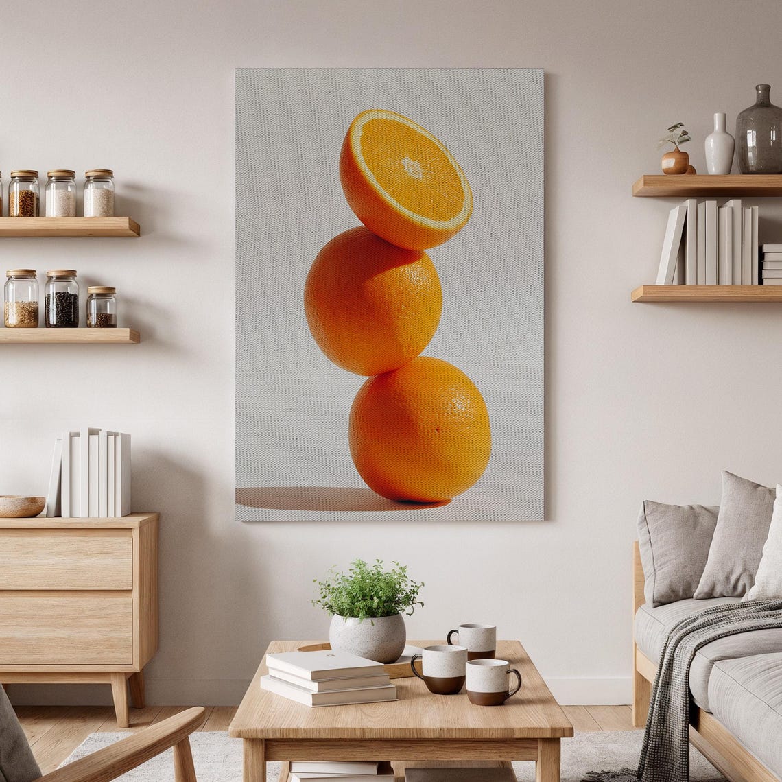 Stacked Oranges Minimalist Citrus Fruit Kitchen Balancing Art Poster