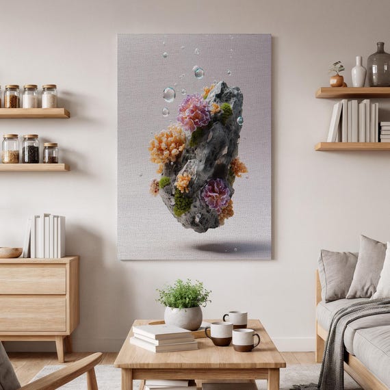 Floating Coral Reef Rock Wall Art Underwater Nature Inspired Canvas Ocean Botanical Decor Modern Aquatic Print For Home