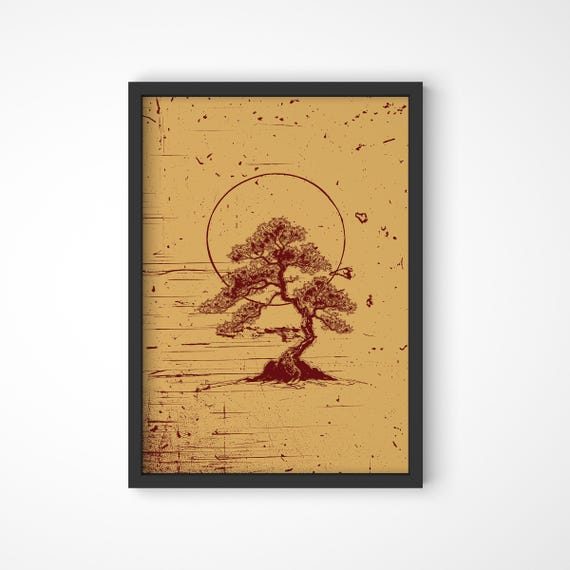 Abstract Bonsai Tree Art Print Minimalist Japandi Decor
