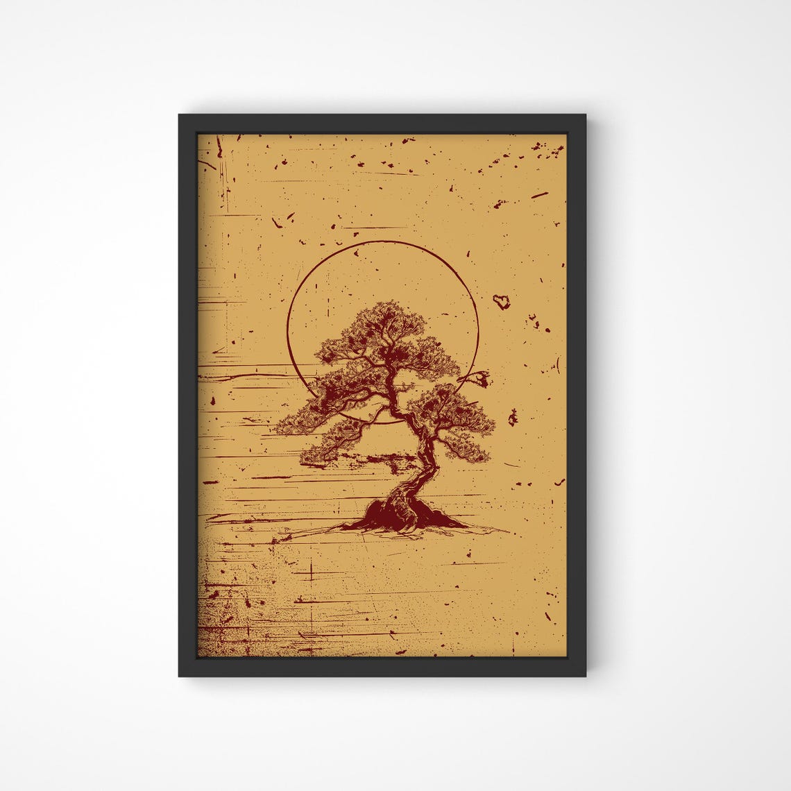 Abstract Bonsai Tree Minimalist Japandi Sun Circle Zen Art Poster