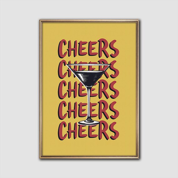 Cheers Print, Bold Retro Cocktail Art Print