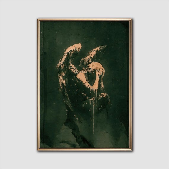 Moody Angel Gothic Watercolor Wall Art
