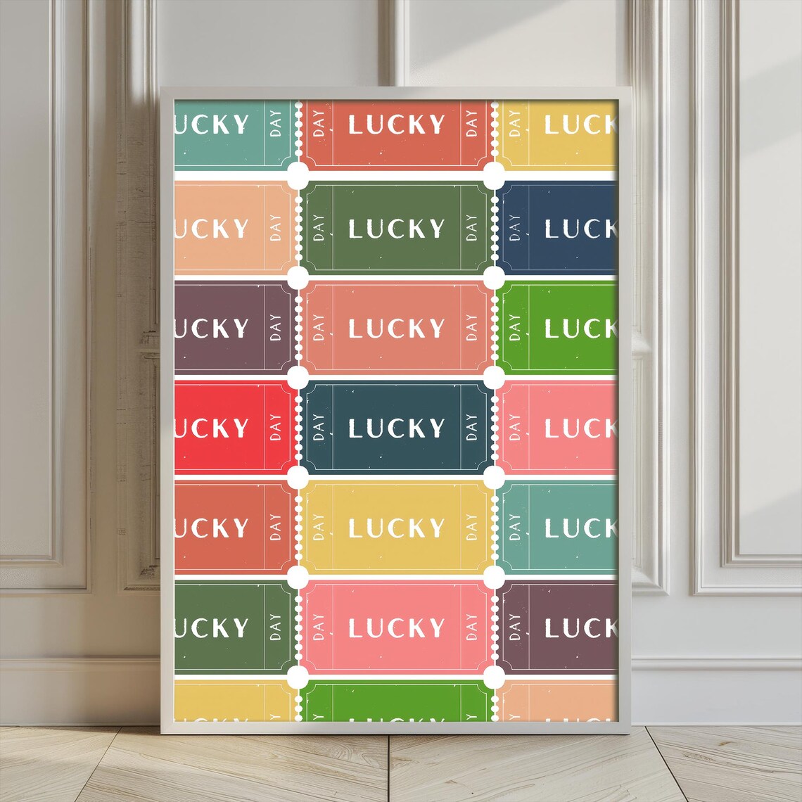 Retro Lucky Day Ticket, Vintage Wall Art Print
