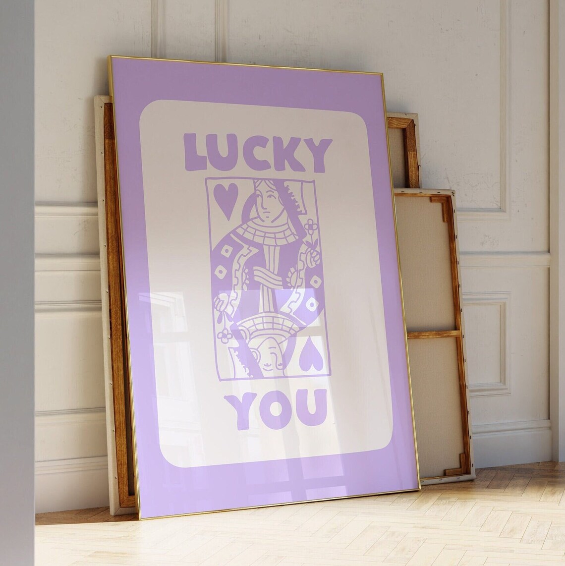 Lucky You Queen Of Hearts Playing Card Purple Trendy Wall Art