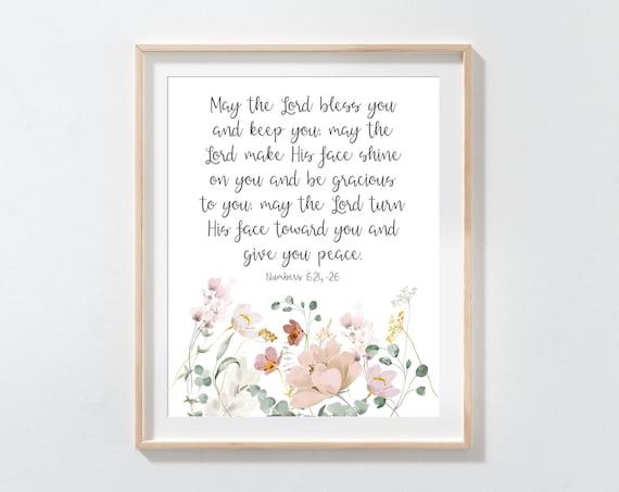 Numbers 6 24 26 Blessing Bible Verse Floral Watercolor Quote Poster