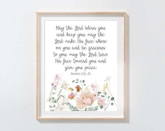 Numbers 6 May The Lord Bless You And Keep Bible Verse Wall Art Scripture Print Christian Gift For Women Girl Watercolor Wildflowers