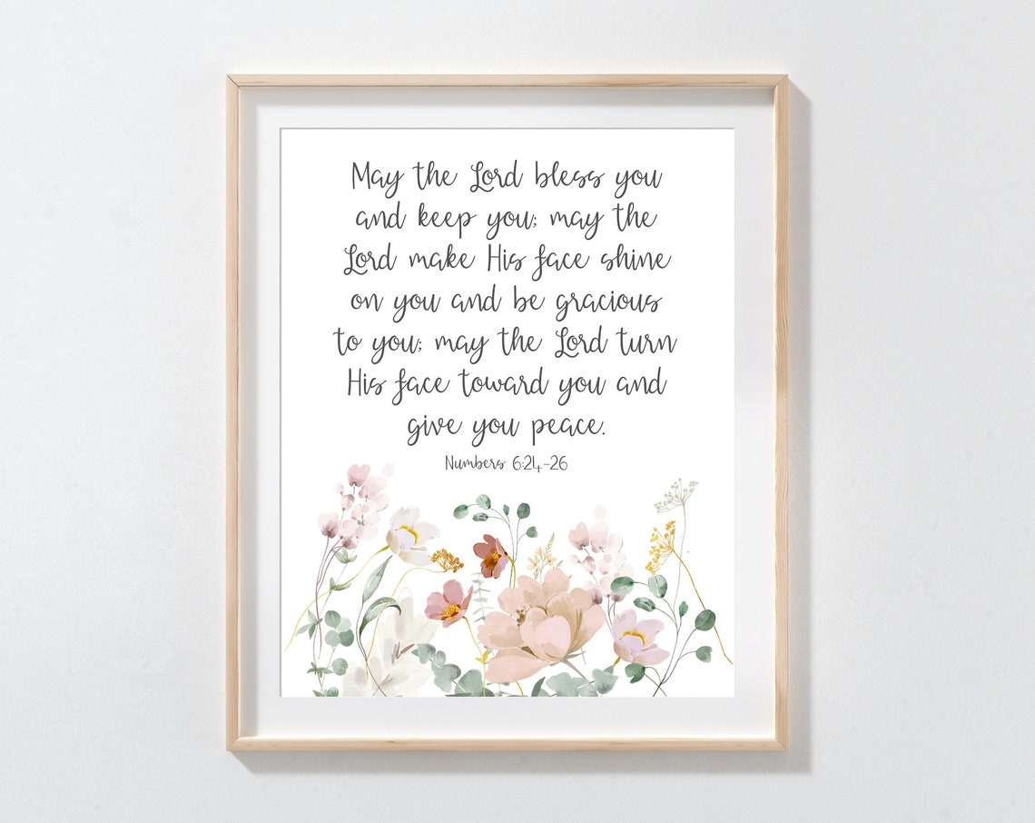 Numbers 6 24 26 Blessing Bible Verse Floral Watercolor Quote Poster