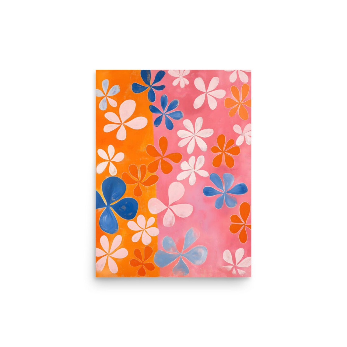 Retro Flower Market Pattern Orange Pink Mid Century Floral Poster - Image 3