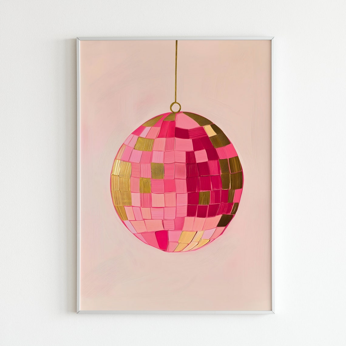 Pink Disco Ball Gold Retro Funky Mirror Ball Party Wall Poster