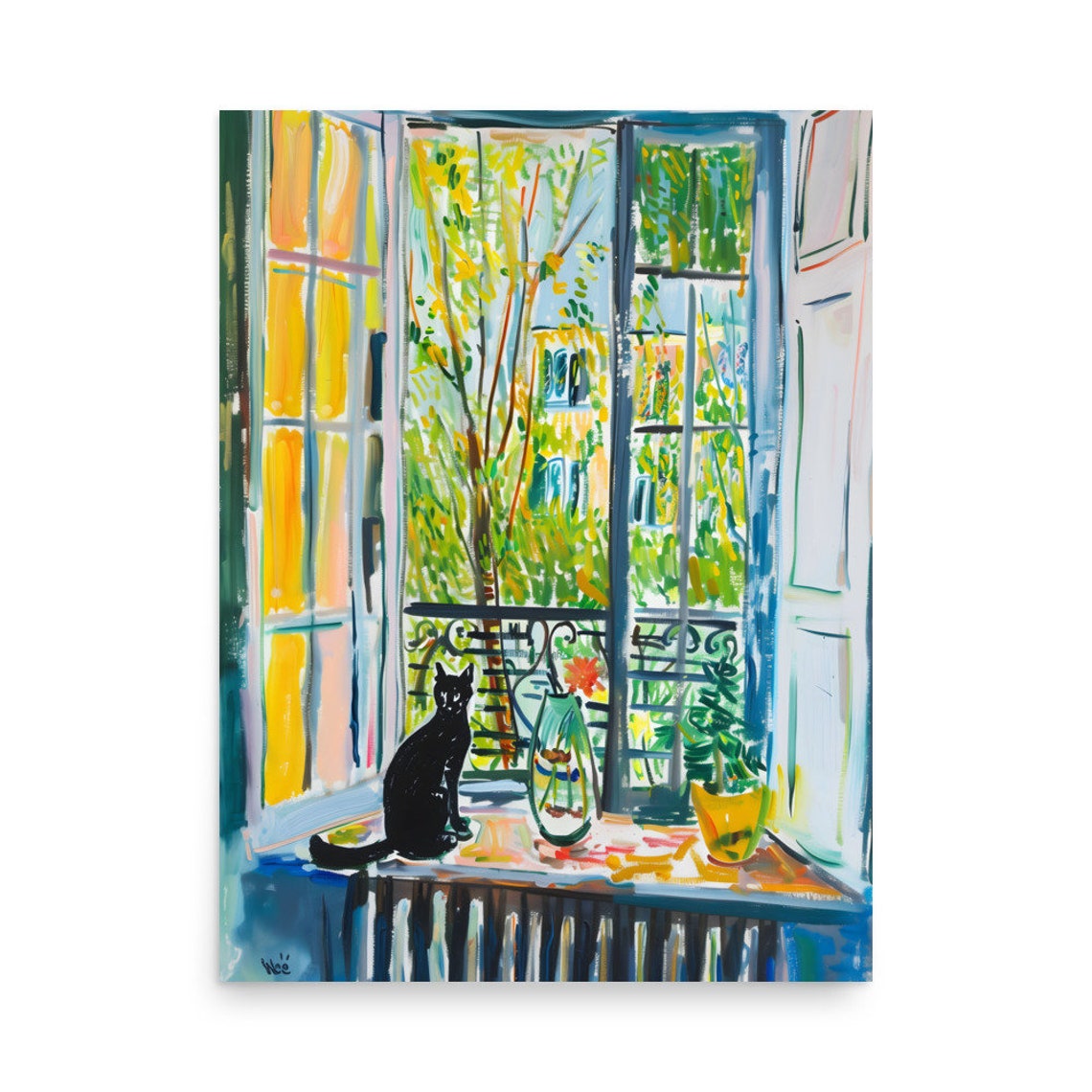 Henri Matisse Style Open Window Black Cat Paris Balcony Poster - Image 4