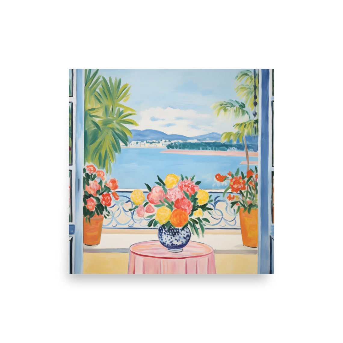 Henri Matisse Style Blue Window Flower Balcony Calm Bay Poster - Image 2