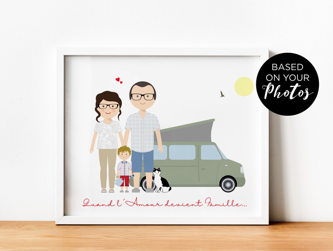 Personalized Morrison Family 2021 of Four Illustration Portrait Poster - Image 3