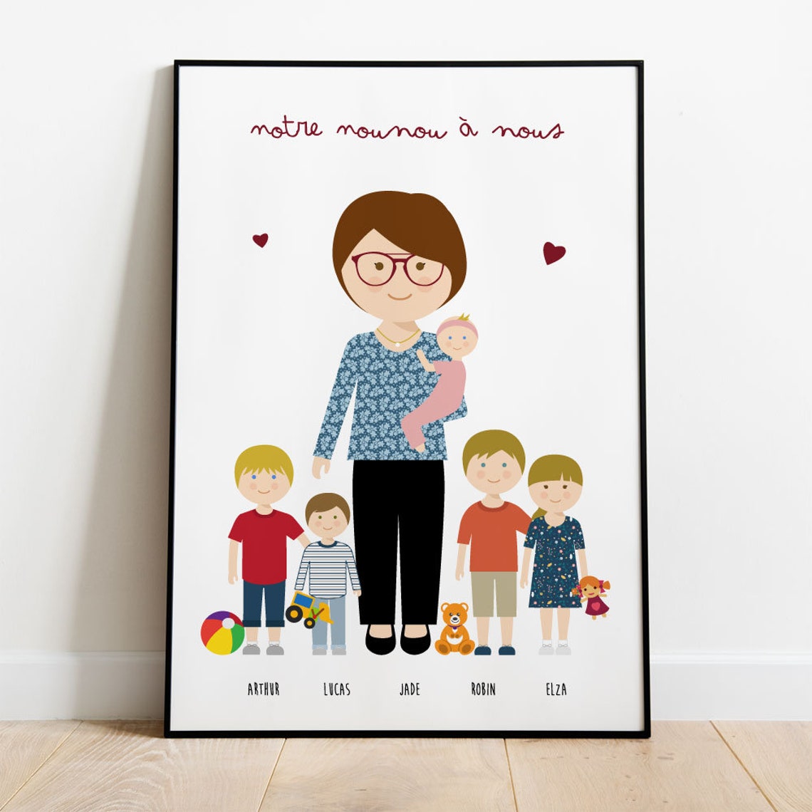 Personalized Notre Nounou a Nous Nanny and Children Portrait Poster