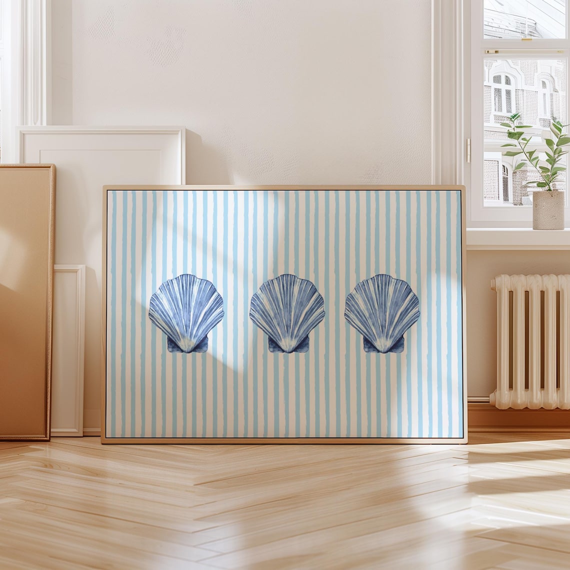 Watercolor Seashell and Stripes Beachy Art Print