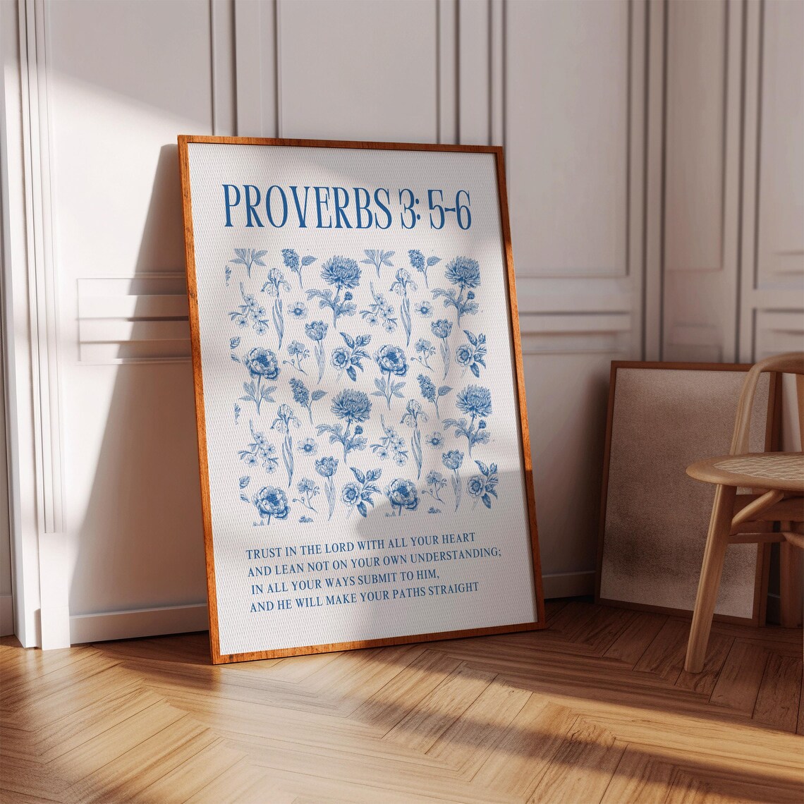 Blue Christian Chinoiserie Scripture Art Print