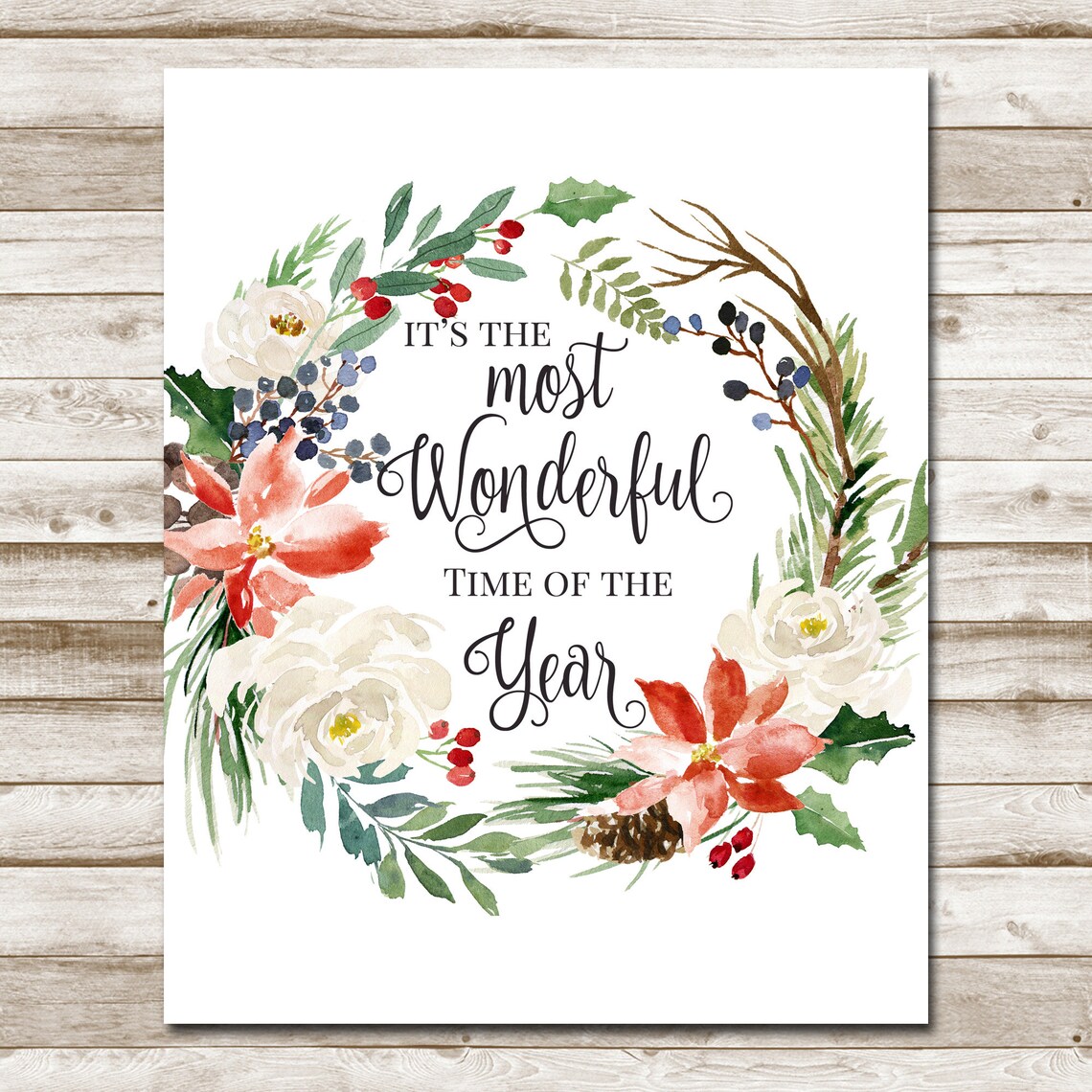 Its The Most Wonderful Time Of The Year Christmas Winter Home Decor 5x7 8x10 11x14 16x20 Holiday Woodland Wreath Diy Decor - Image 4