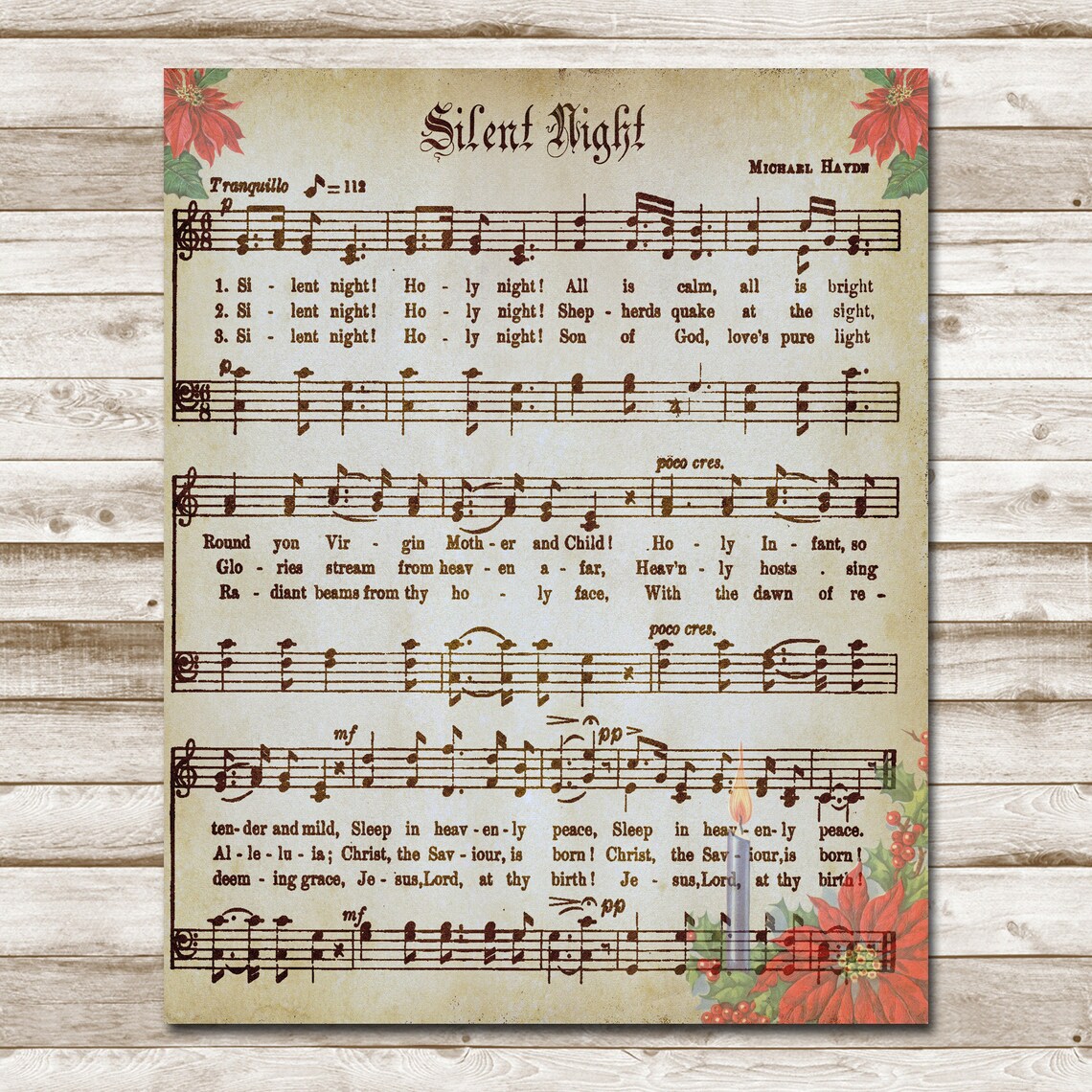 Silent Night Holy Night Retro Sheet Music Poster - Image 5