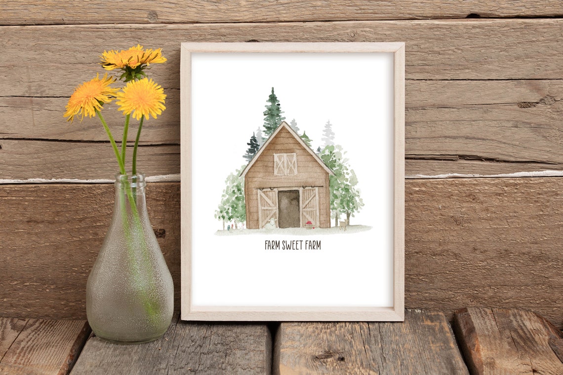 Farm Sweet Farm Rustic Barn Country Watercolor Home Decor Poster - Image 6