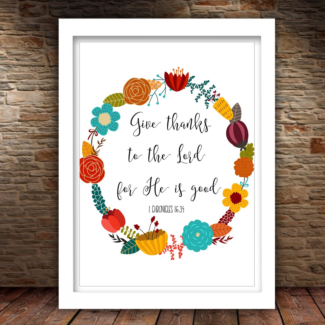Give Thanks to the Lord Bible Verse Floral Wreath - Image 2