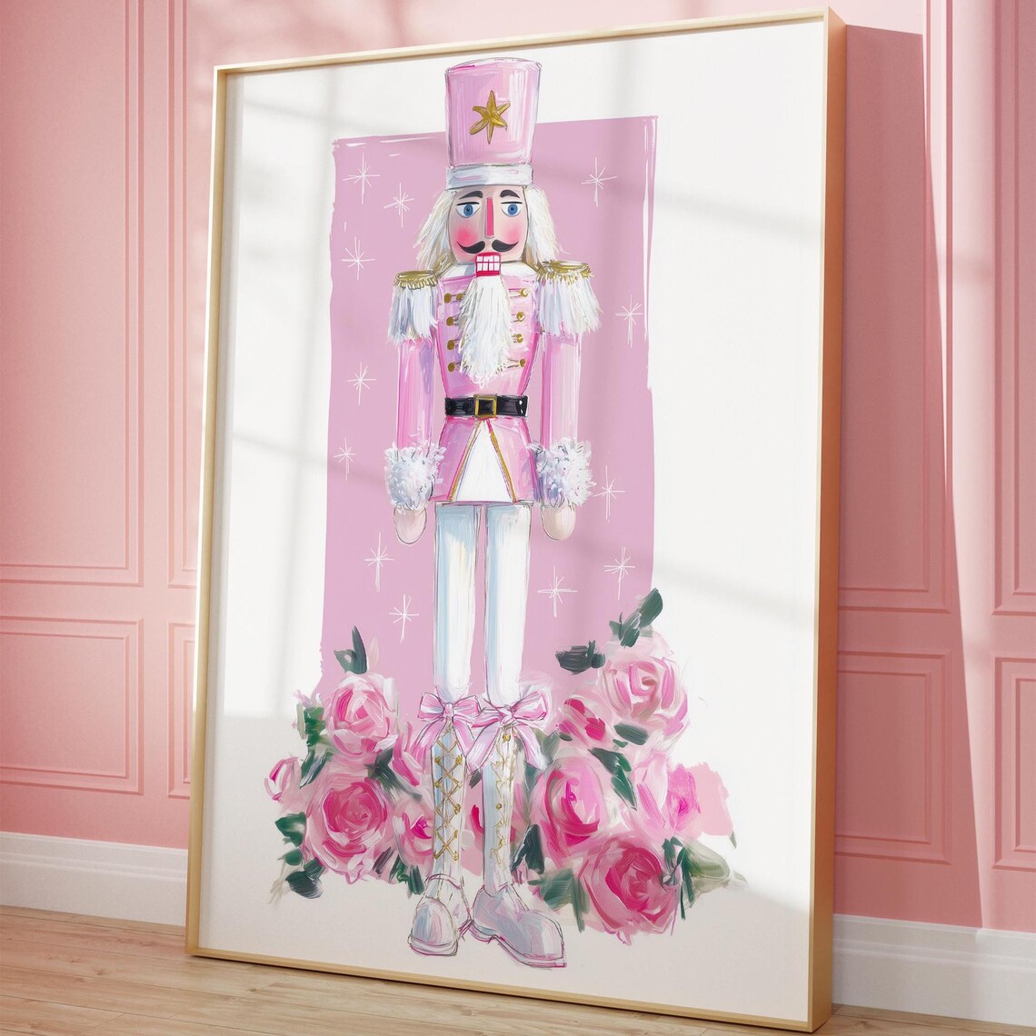 Pink Nutcracker Coquette Rose Christmas Art Print