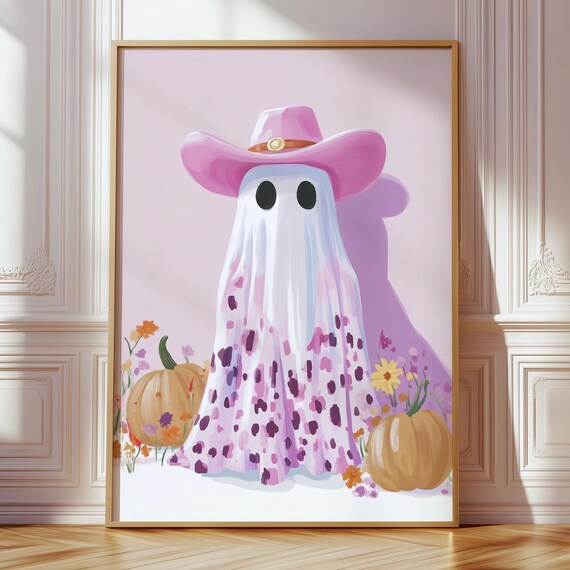 Cowgirl With Leopard Print Wall Art Pastel Western Halloween Coquette Girly Pink Poster Printout