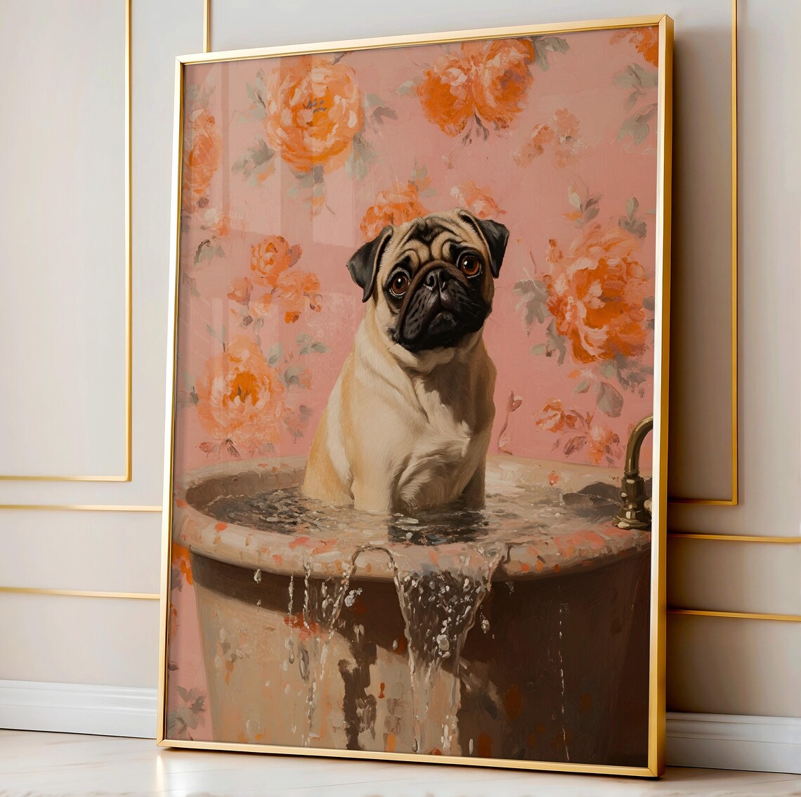 Funny Pug Print, Maximalist Bathroom Decor