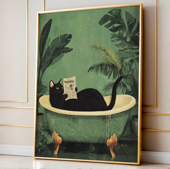 Bathroom Cat Print Funny Posters Wall Decor Room Art Poster Toilet