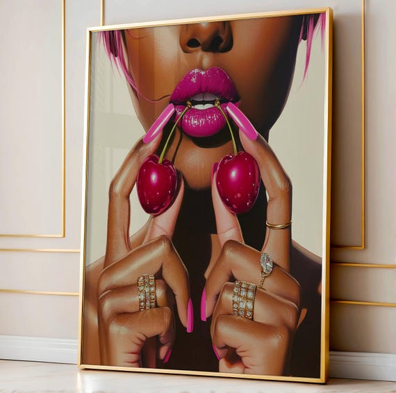 Black Girl Wall Art Pink Cherry Prints Print Woman