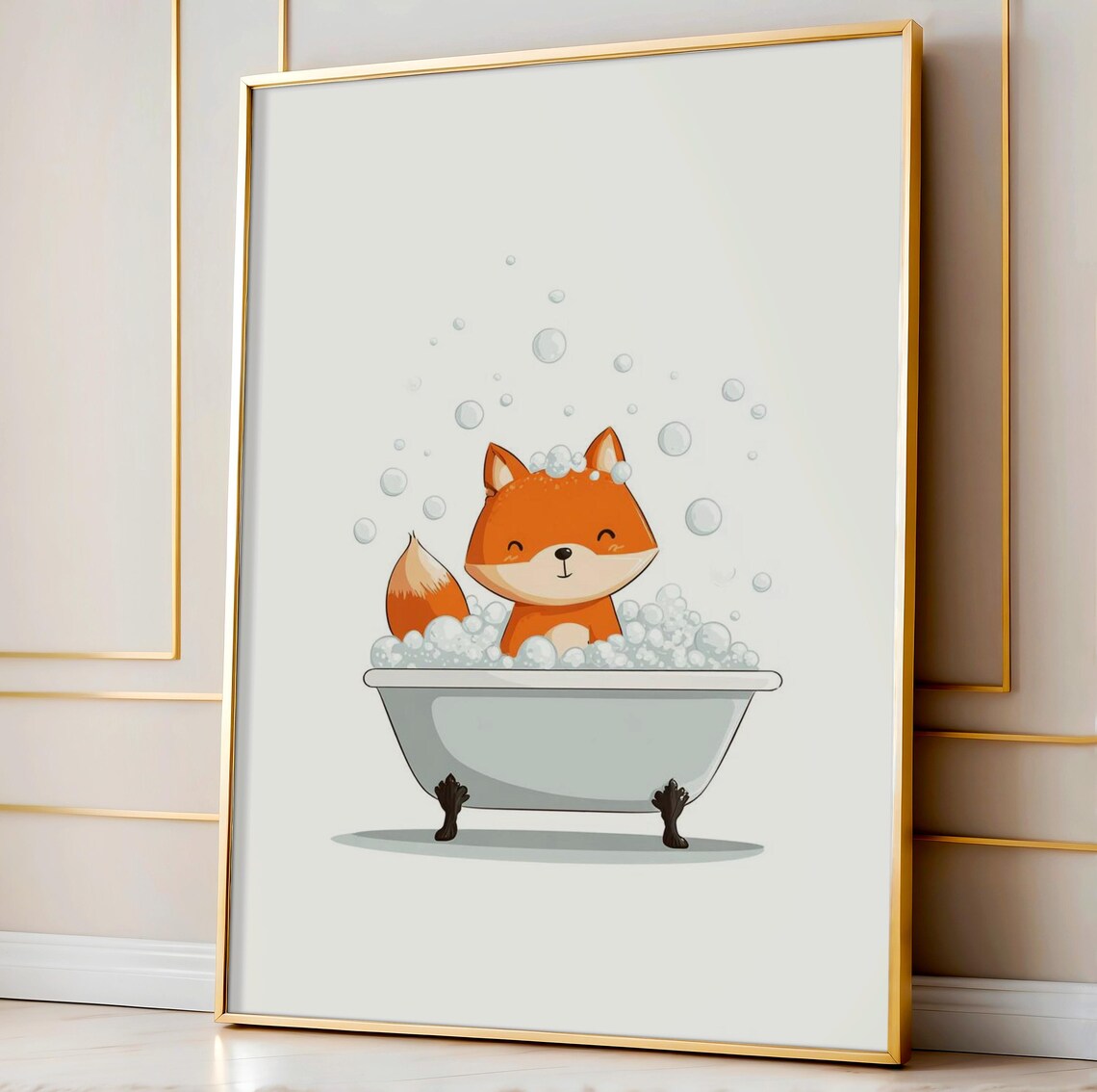 Fox In Bathtub Bathroom Wall Art Funny For Kids Cute Animal Decor