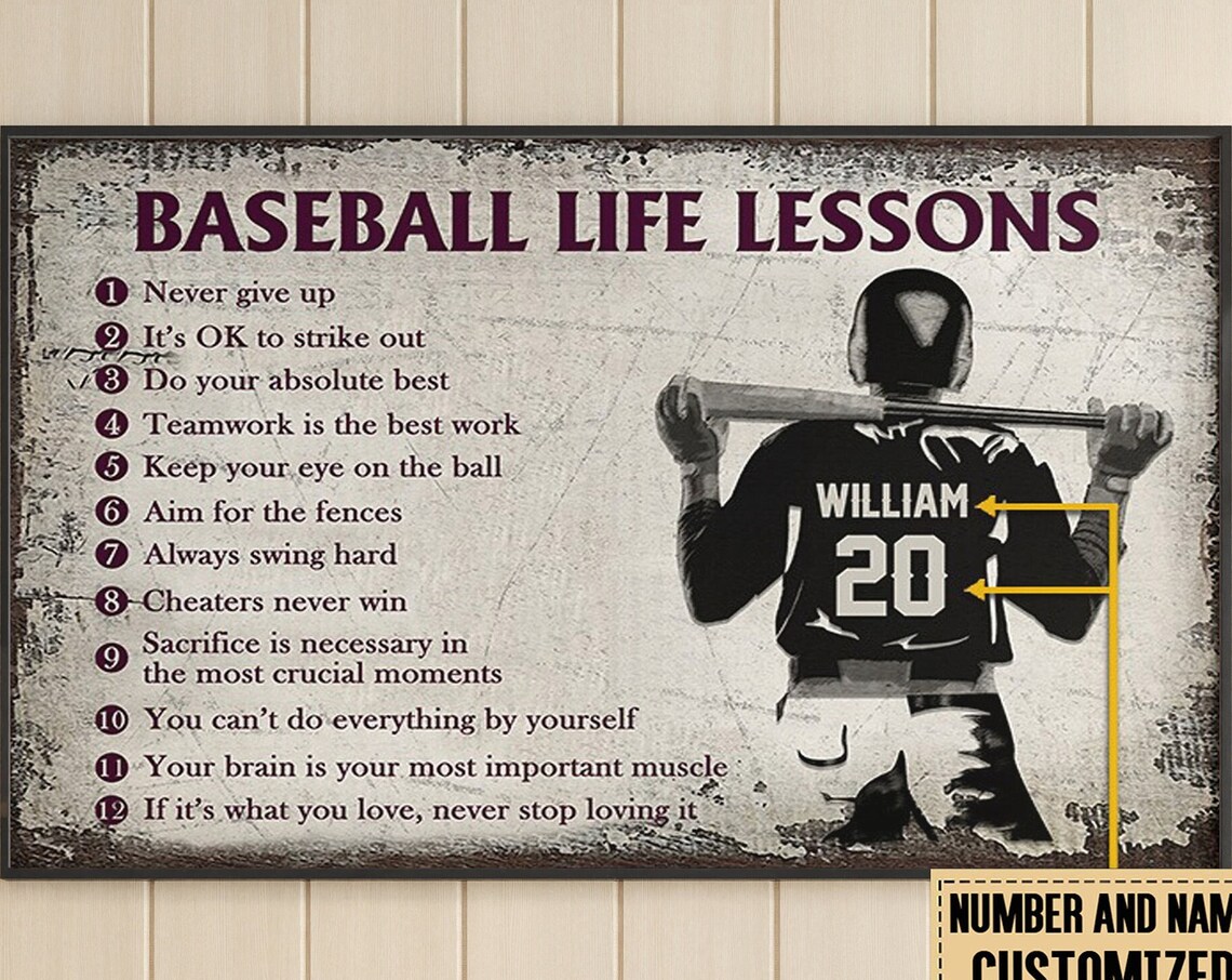 Personalized Baseball Life Lesson Poster, Custom Name