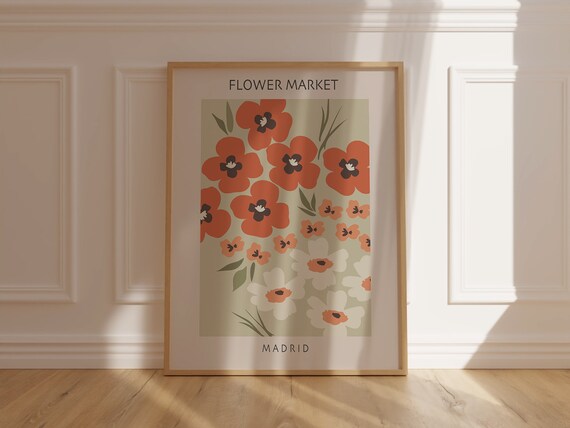 Madrid Spain Flower Market Red Poppies Botanical Decor Art Print