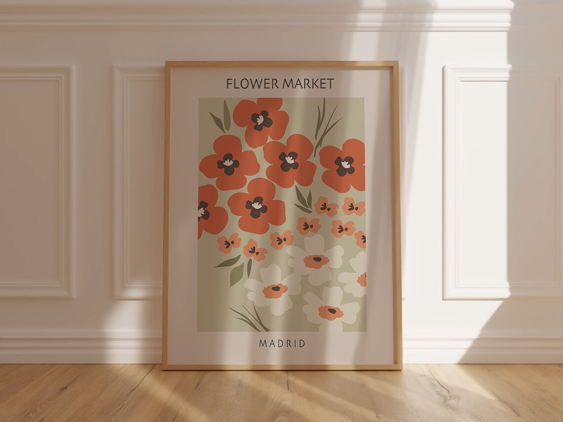 Madrid Spain Flower Market Red Poppies Botanical Decor Art Print