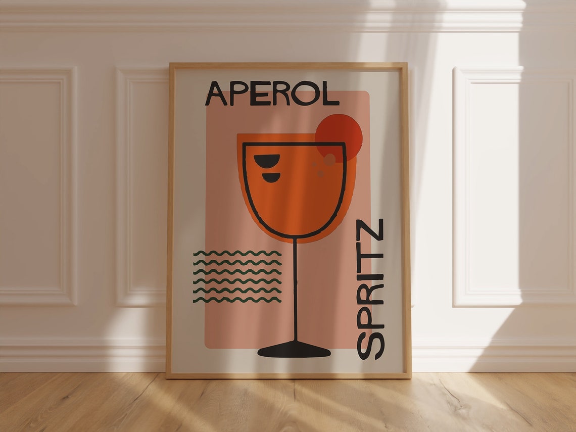 Aperol Spritz Cocktail Minimalist Retro Kitchen Bar Decor Poster