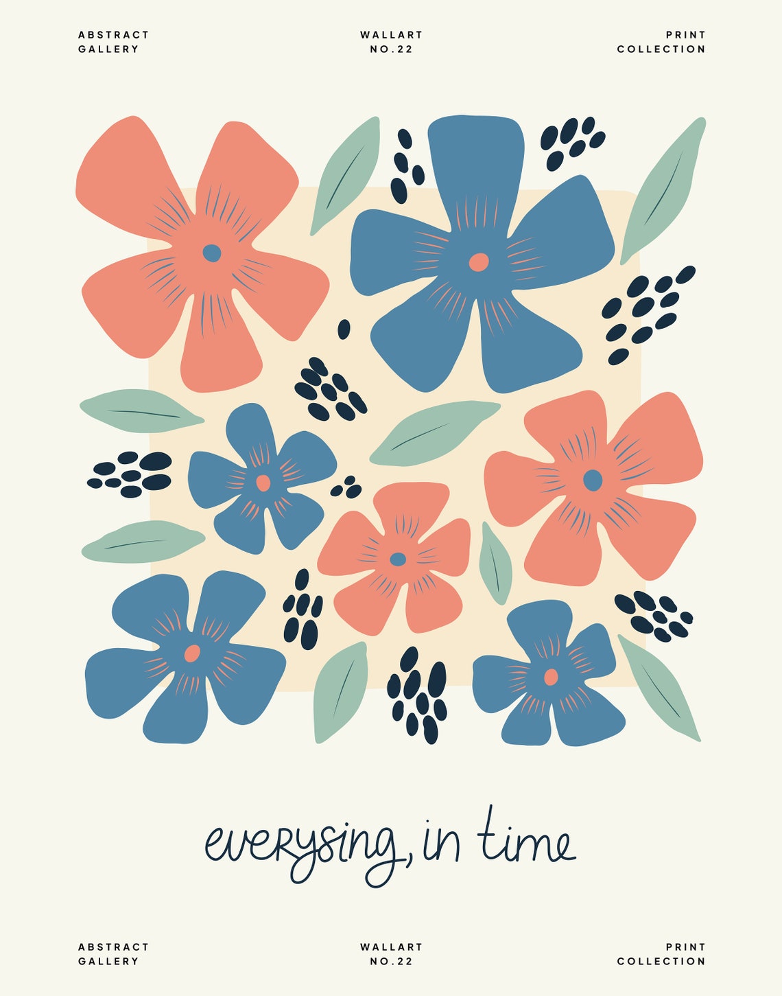 Scripted Phrase Red Blue Floral Abstract Gallery Style Poster - Image 3