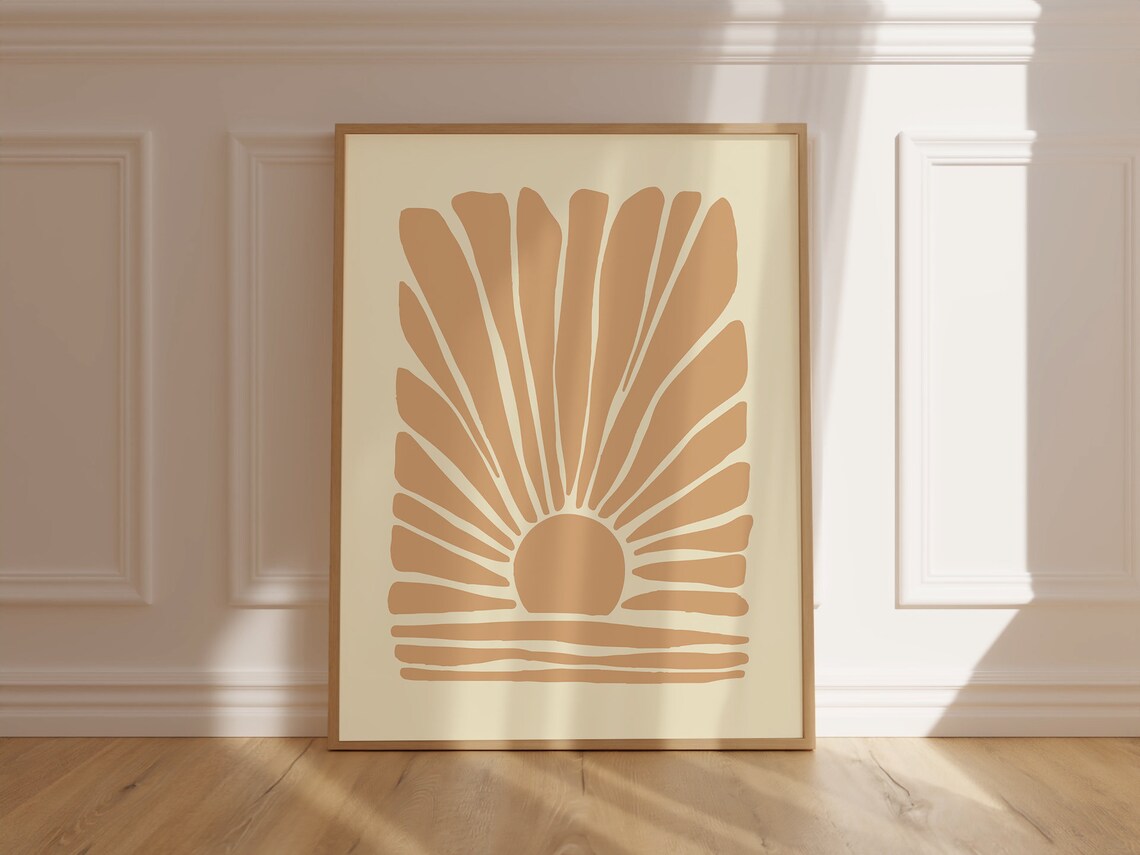 Terracotta Rising Sun Radiating Rays Minimalist Boho Art Poster