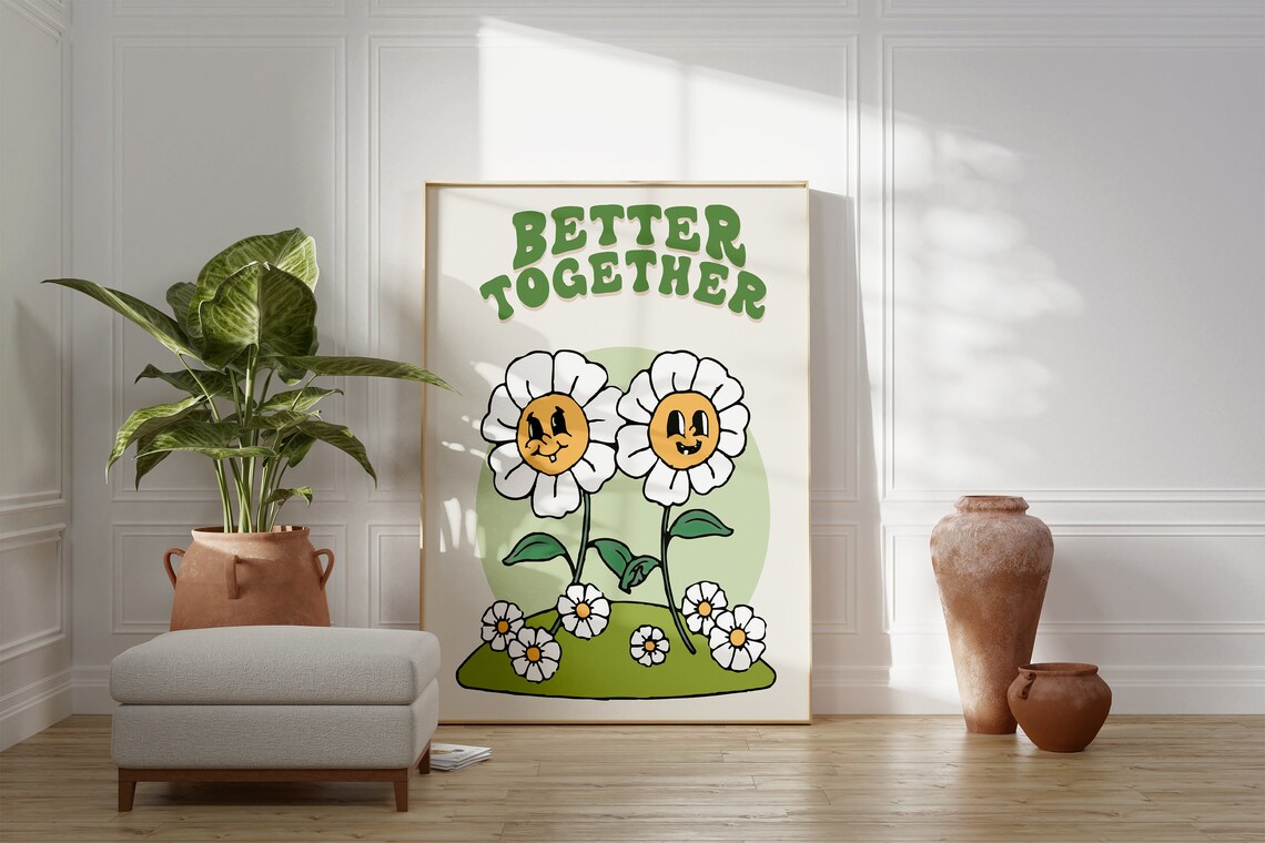 Better Together Smiling Daisy Flowers Retro Groovy Quote Poster - Image 4
