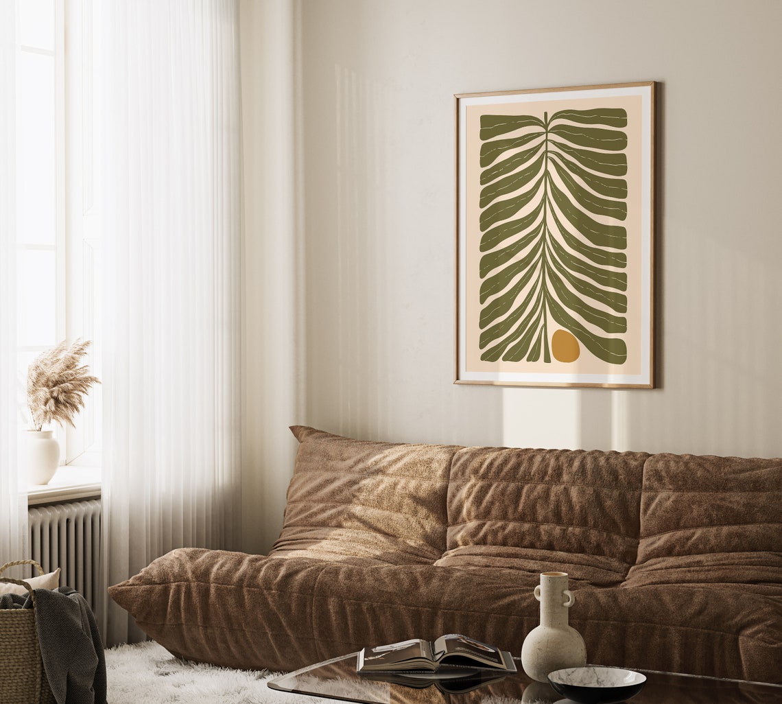 Large Green Palm Leaf Minimalist Botanical Abstract Art Print - Image 2