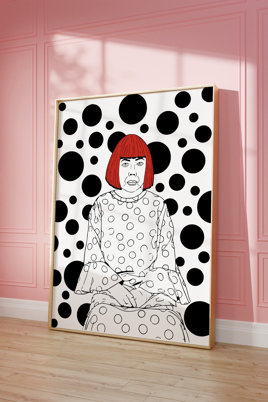 Yayoi Kusama Portrait Red Bob Polka Dot Artist Illustration Poster - Image 3
