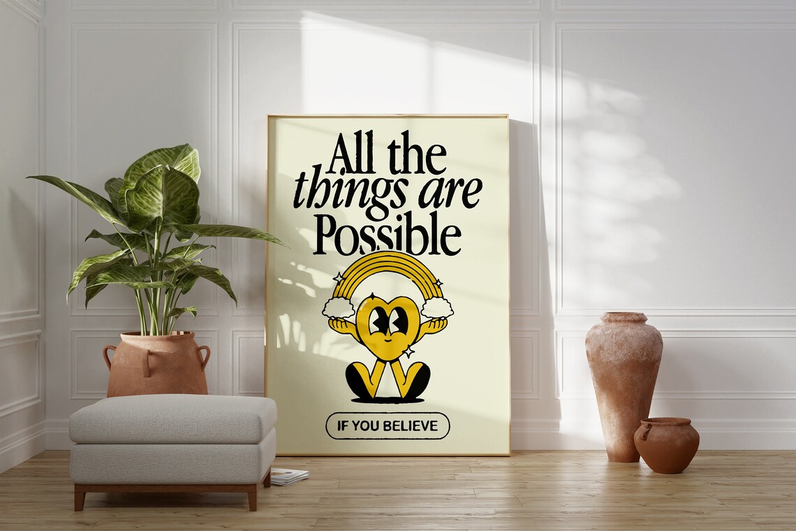 All Things Are Possible Rainbow Heart Retro Inspirational Quote Poster - Image 5
