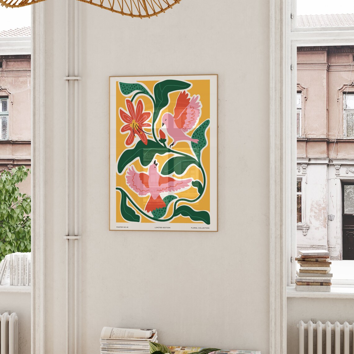 Two Pink Birds Among Red Flowers Floral Collection No 40 Poster - Image 6