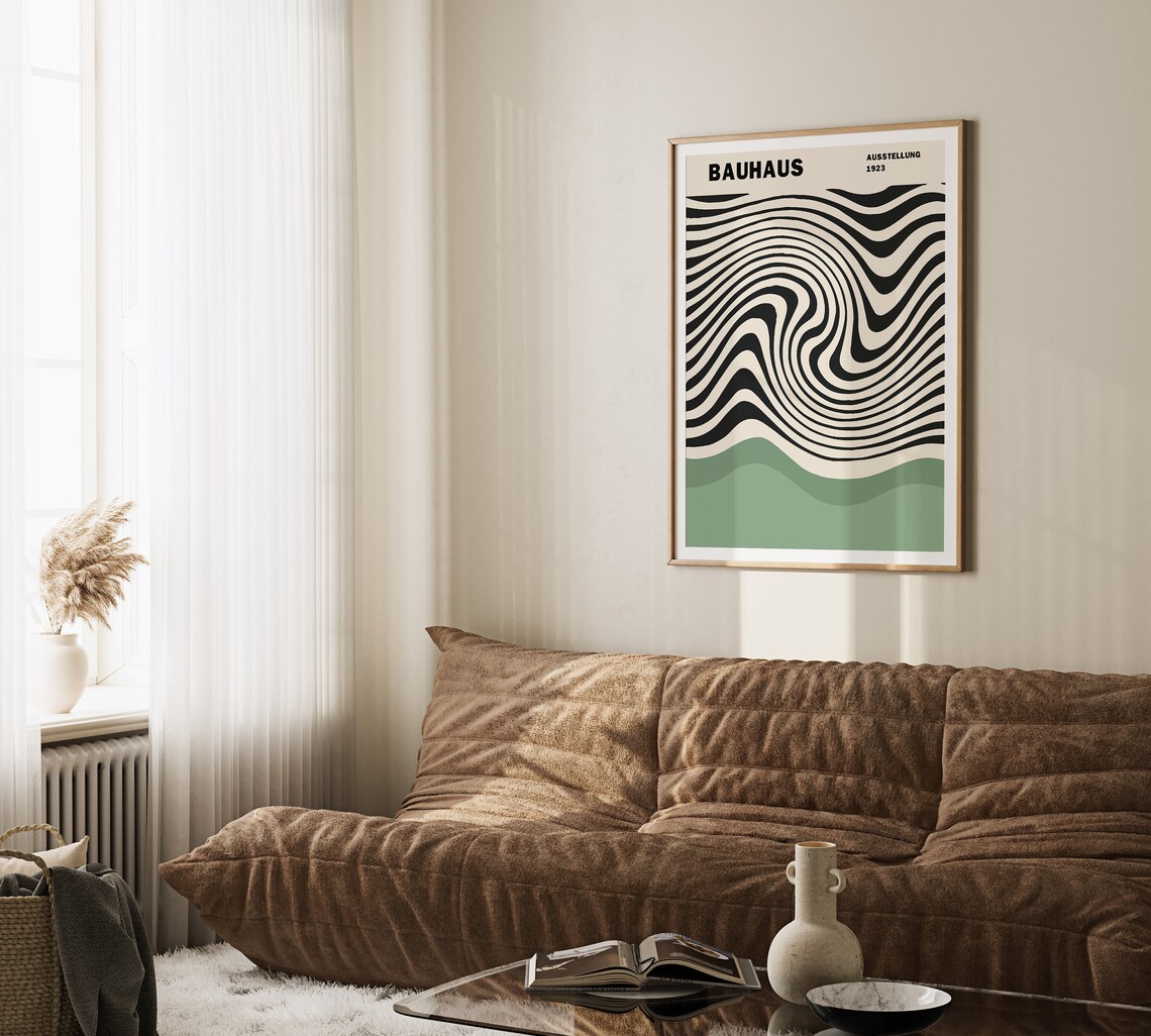 Bauhaus 1923 Wavy Black Optical Lines Exhibition Gallery Art Poster - Image 2
