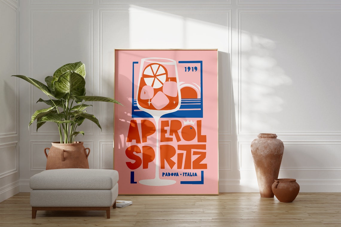 Retro Aperol Spritz 1919 Padova Italia Pink Cocktail Bar Art Poster - Image 3