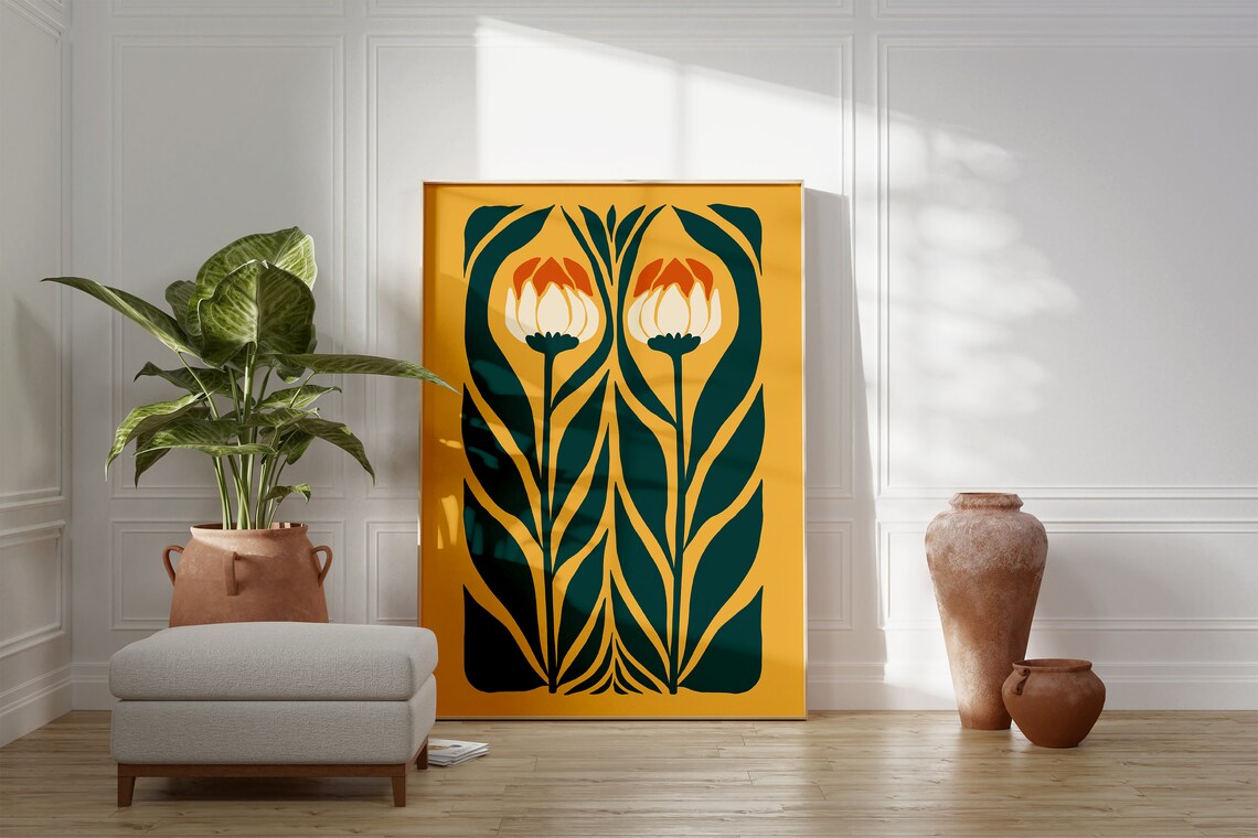 Mustard Tulip Pair Art Deco Floral Botanical Elegant Art Poster - Image 3