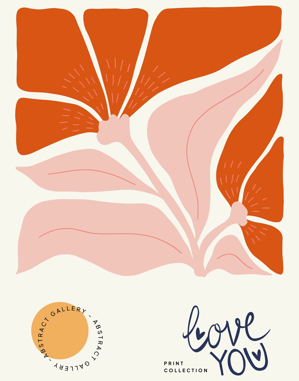Love You Red Floral Abstract Gallery Collection Romantic Art Poster - Image 4