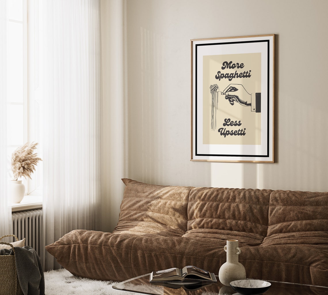 More Spaghetti Less Upsetti Funny Retro Kitchen Quote Poster - Image 3